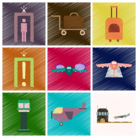 Set of Flat Icons in Shading Style Airportのイラスト素材