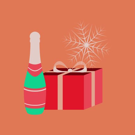 flat illustration on background of gift snowflakeのイラスト素材