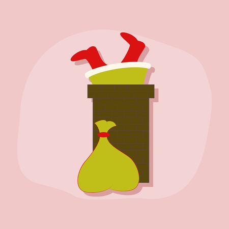 paper sticker on stylish background Santa Claus in chimneyのイラスト素材