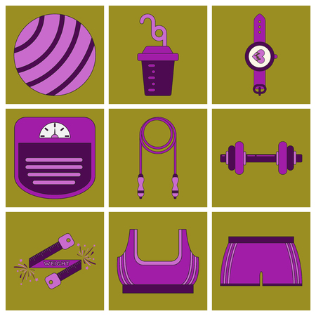 Set of Icons in flat design Fitness equipmentのイラスト素材