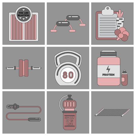 Set of Icons in flat design Fitness equipmentのイラスト素材