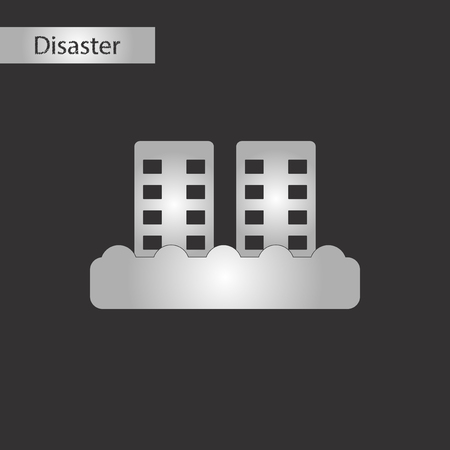 black and white style icon tsunami cityのイラスト素材