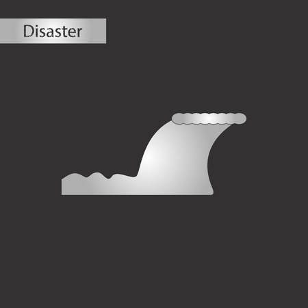 black and white style icon disaster tsunamiのイラスト素材