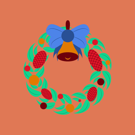 flat illustration on background of Christmas wreathのイラスト素材