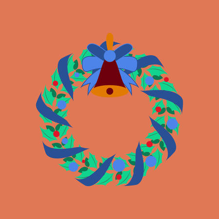 flat illustration on background of Christmas wreathのイラスト素材
