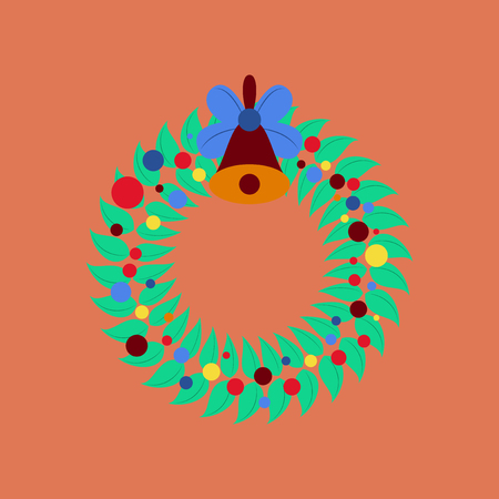 flat illustration on background of Christmas wreathのイラスト素材