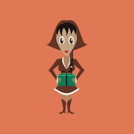 flat illustration on background of Christmas girlのイラスト素材