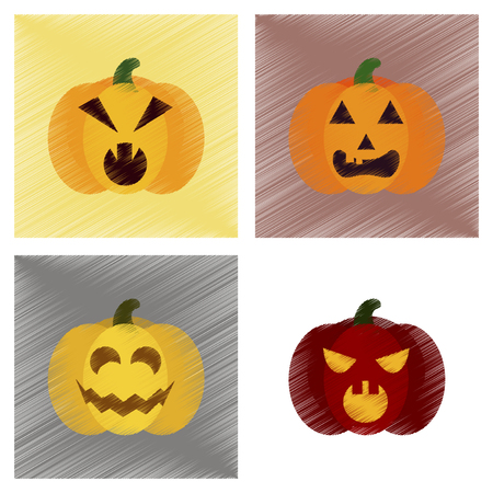 assembly flat shading style icons of halloween pumpkinのイラスト素材