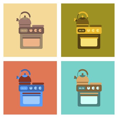 assembly flat icons coffee kettle stoveのイラスト素材