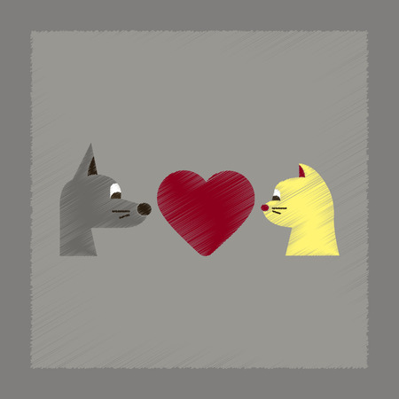 flat shading style icon of cat dog heartのイラスト素材