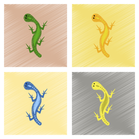 assembly flat shading style icons lizard reptileのイラスト素材