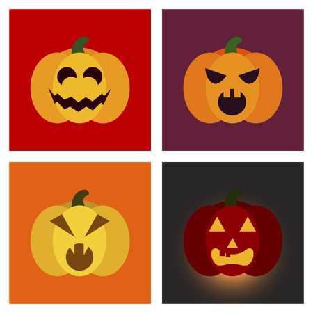 assembly flat icons halloween emotion pumpkinのイラスト素材