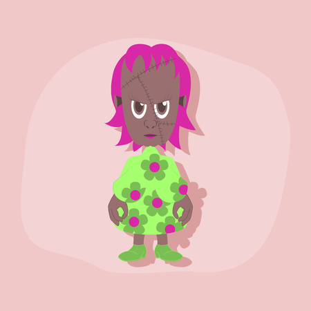 paper sticker on stylish background zombie womanのイラスト素材