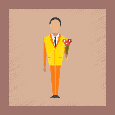 flat shading style icon schoolboy flowersのイラスト素材