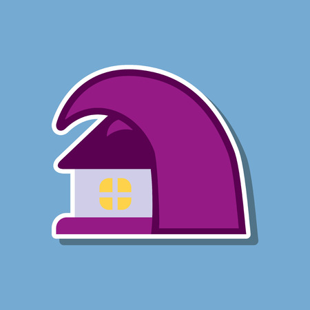 paper sticker on stylish background tsunami houseのイラスト素材