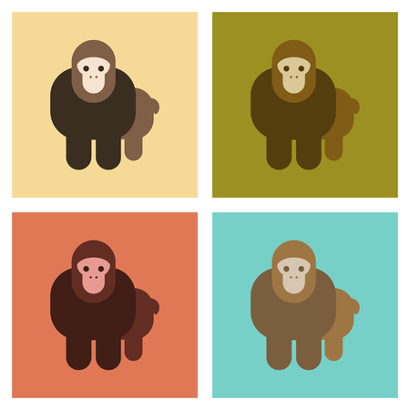 Assembly flat icons nature Cartoon monkey vector illustration.のイラスト素材