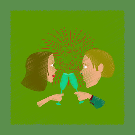 flat shading style icon man woman glasses champagneのイラスト素材