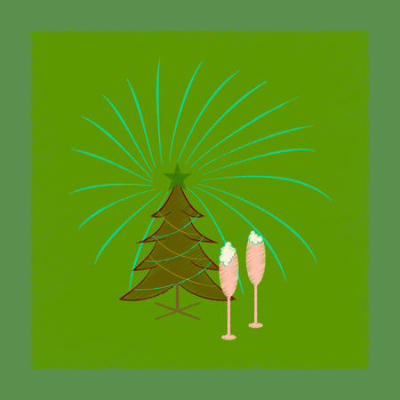 flat shading style icon Christmas tree champagneのイラスト素材
