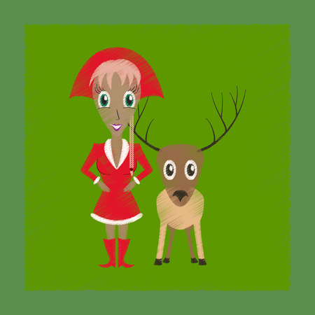 flat shading style icon of Christmas girl deerのイラスト素材