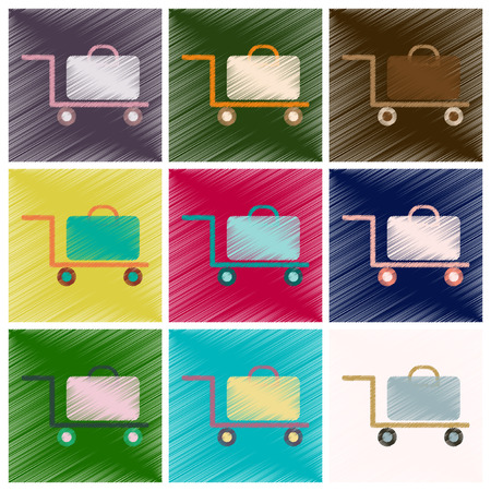 Set of Flat Icons in Shading Style suitcase on trolleyのイラスト素材