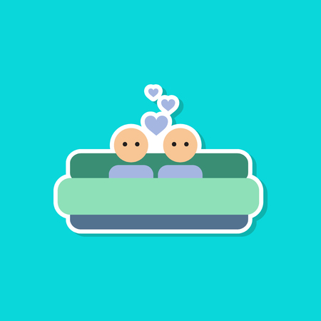 paper sticker on stylish background of gays in bedのイラスト素材