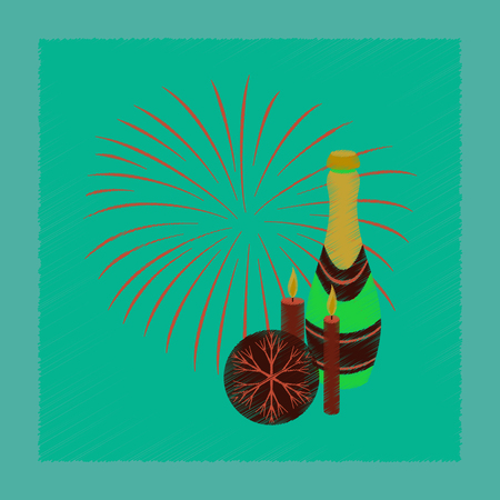 flat shading style icon of champagne candles fireworksのイラスト素材