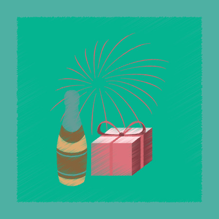 Flat shading style icon fireworks champagne giftのイラスト素材
