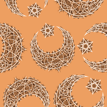 Oriental pattern, moon and stars. Islam, Arabic, Turkish, Moroccan motifs.のイラスト素材