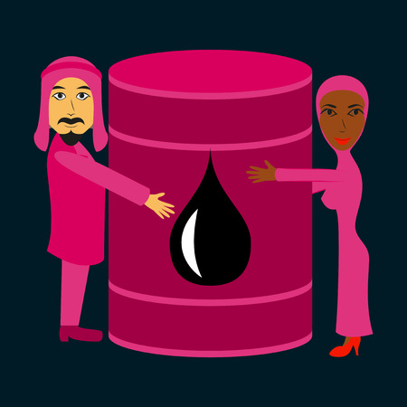 Barrel of oil business concept illustration with Arab businessman.のイラスト素材