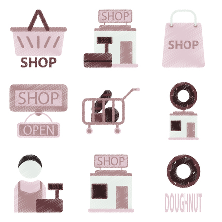 Set of Flat Icons in Shading Style shopのイラスト素材
