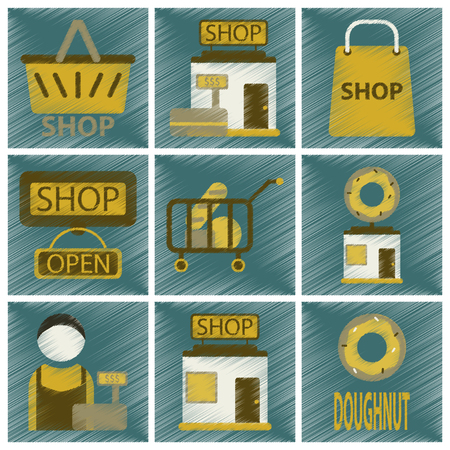 Set of Flat Icons in Shading Style shopのイラスト素材