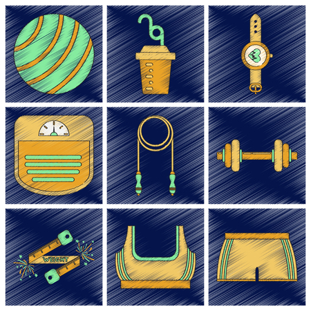 Set of flat shading style icon Fitness equipmentのイラスト素材