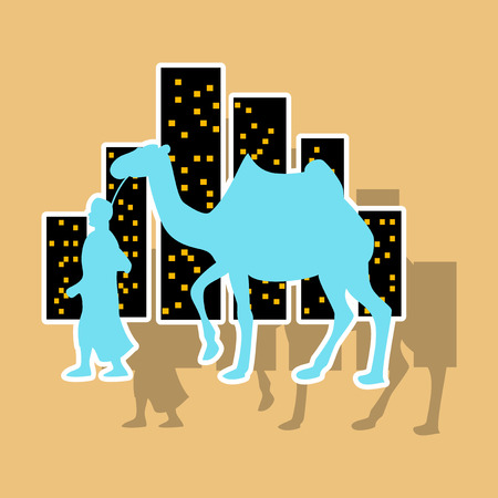 realistic paper sticker on theme Arabic business Arab with a camelのイラスト素材