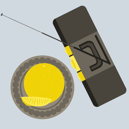 Tape recorder and orange Top Angle View Flat Vector Illustrationのイラスト素材