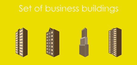 Skyscrapers buildings. Towers city business architecture, apartment and office building, urban landscape. Vector illustration in trendy flat style isolated on background.のイラスト素材