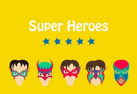 Set of Superhero in Action. Superhero character . Icon in flat styleのイラスト素材