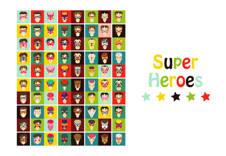 Set of Superhero in Action. Superhero character . Icon in flat styleのイラスト素材