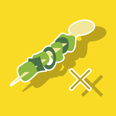 Sticker cartoon illustration of meat, sauce, grill and other elements for barbecue party. Grill barbecue food, meat barbecue, steak grilled.のイラスト素材