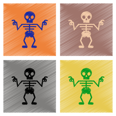 assembly flat shading style icons halloween skeletonのイラスト素材