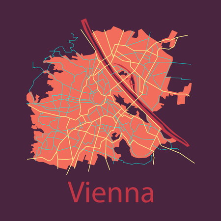 Flat map of the city of Vienna, Austriaのイラスト素材