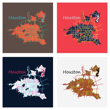 Set of Flat Map Houston city. Texas Roadsのイラスト素材