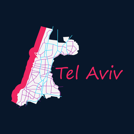 Tel Aviv flat Map, Art print, landmass, Water and Roads.のイラスト素材