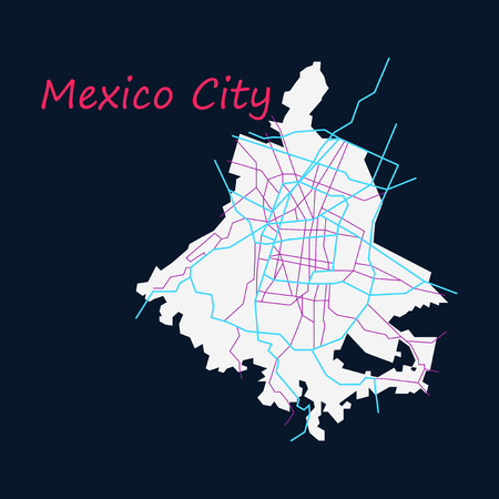 Flat color map of Mexico City, Mexico. City Plan of Mexico City. Vector illustrationのイラスト素材