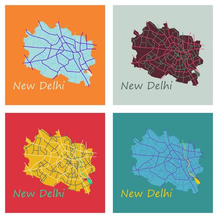 Set of New Delhi map. Flat style design   vector.のイラスト素材