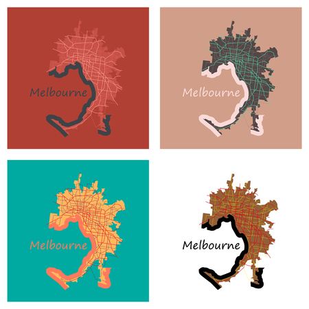Set of Melbourne Australia Map in Retro Style. Flat Illustration.のイラスト素材