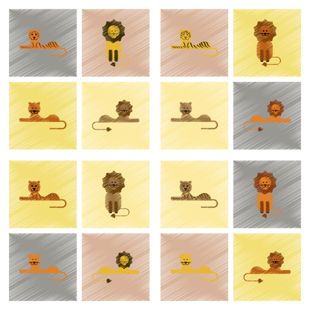 assembly flat shading style icons cartoon tiger lionのイラスト素材