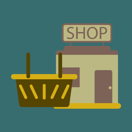 Vector illustration of flat icon shop basket and shop frontのイラスト素材