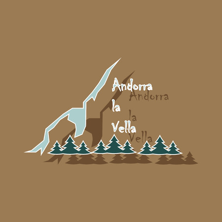 Paper sticker on theme of Andorra logo mountains and forestのイラスト素材