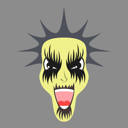 Flat icon on theme evil face with angry eyes and painted eyes and mouthのイラスト素材