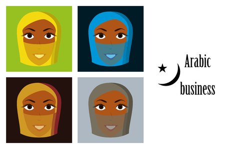 assembly of flat icons on theme Arabic business portrait of a Muslim womanのイラスト素材